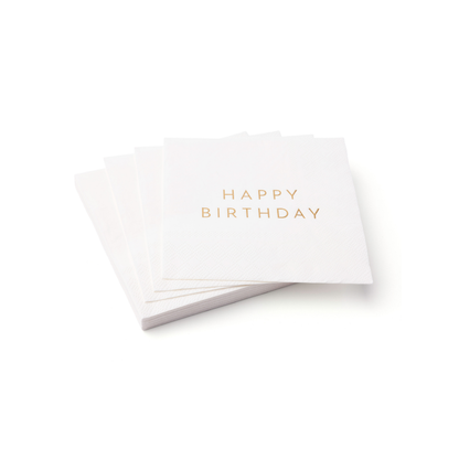 White & gold signature happy birthday cocktail napkins