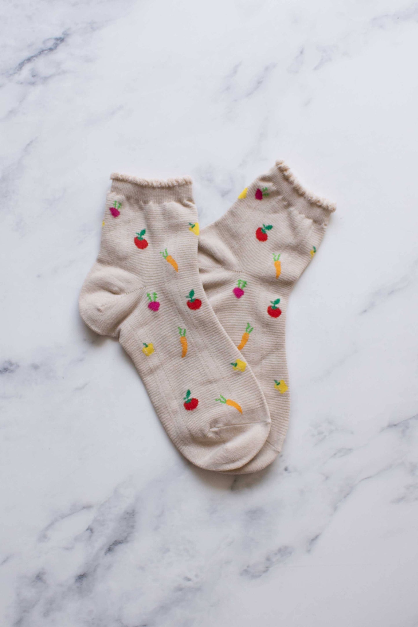 Vegetables Ankle Socks: Ivory