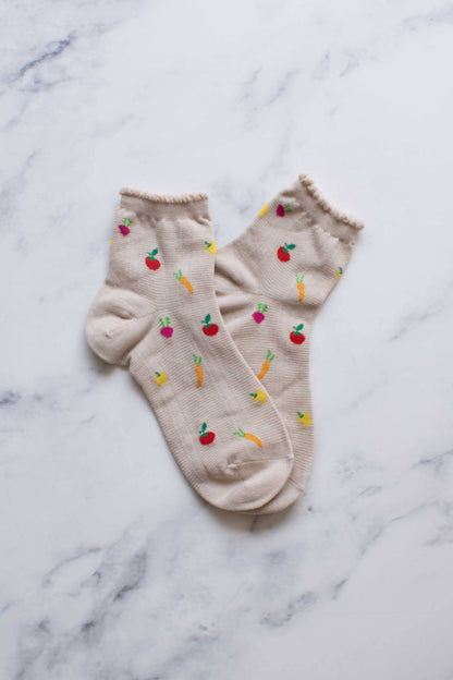 Vegetables Ankle Socks: Ivory