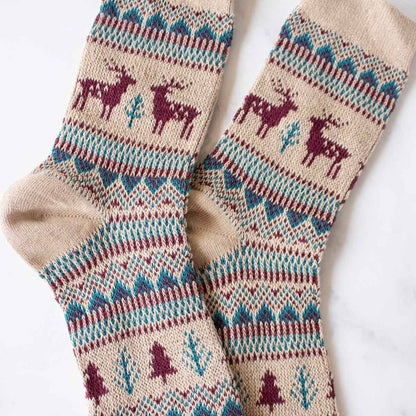Holiday Deer Casual Socks: Beige