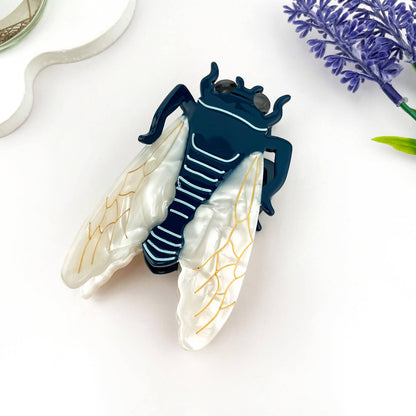 Cicada Patchwork Acetate Hair Claw Clip – Fun Insect Design: Blue