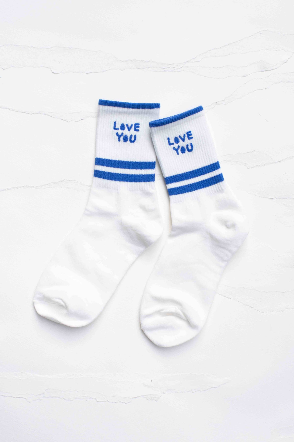 Love You Smile Crew Socks: Blue