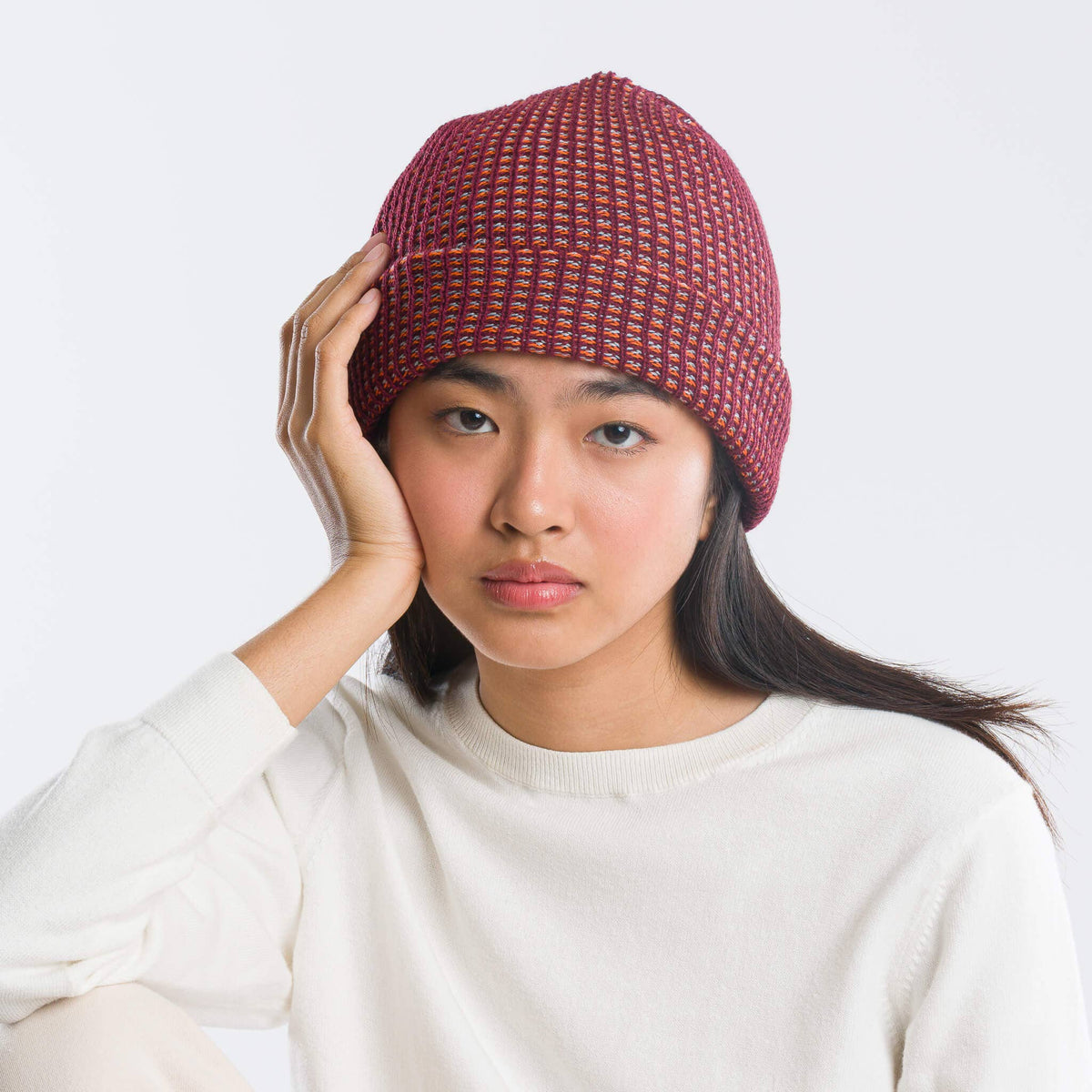 Simple Grid Knit Beanie: Stone Blue