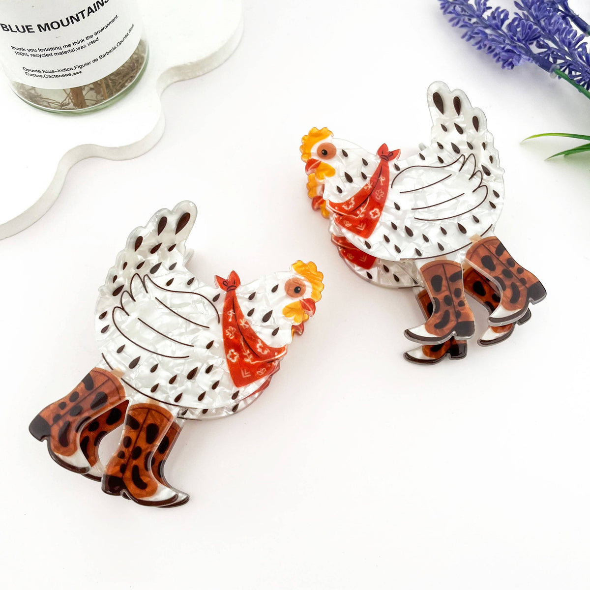 Cowboy Chicken Hair Claw Clip – Playful Western Charm: White