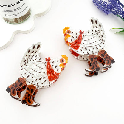 Cowboy Chicken Hair Claw Clip – Playful Western Charm: White