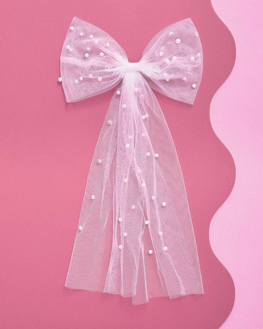 Bride Pearl Hair Bow, Bridal Shower Accessory, Bach Party