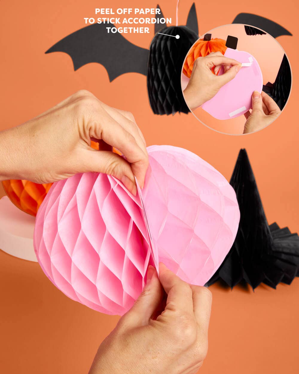 Halloween Accordion Set - 8 paper accordions, bats, pink , pumpkine