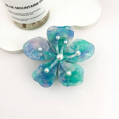 Pearl Sakura Acetate Floral Claw Clip – Elegant Spring Acc: Purple