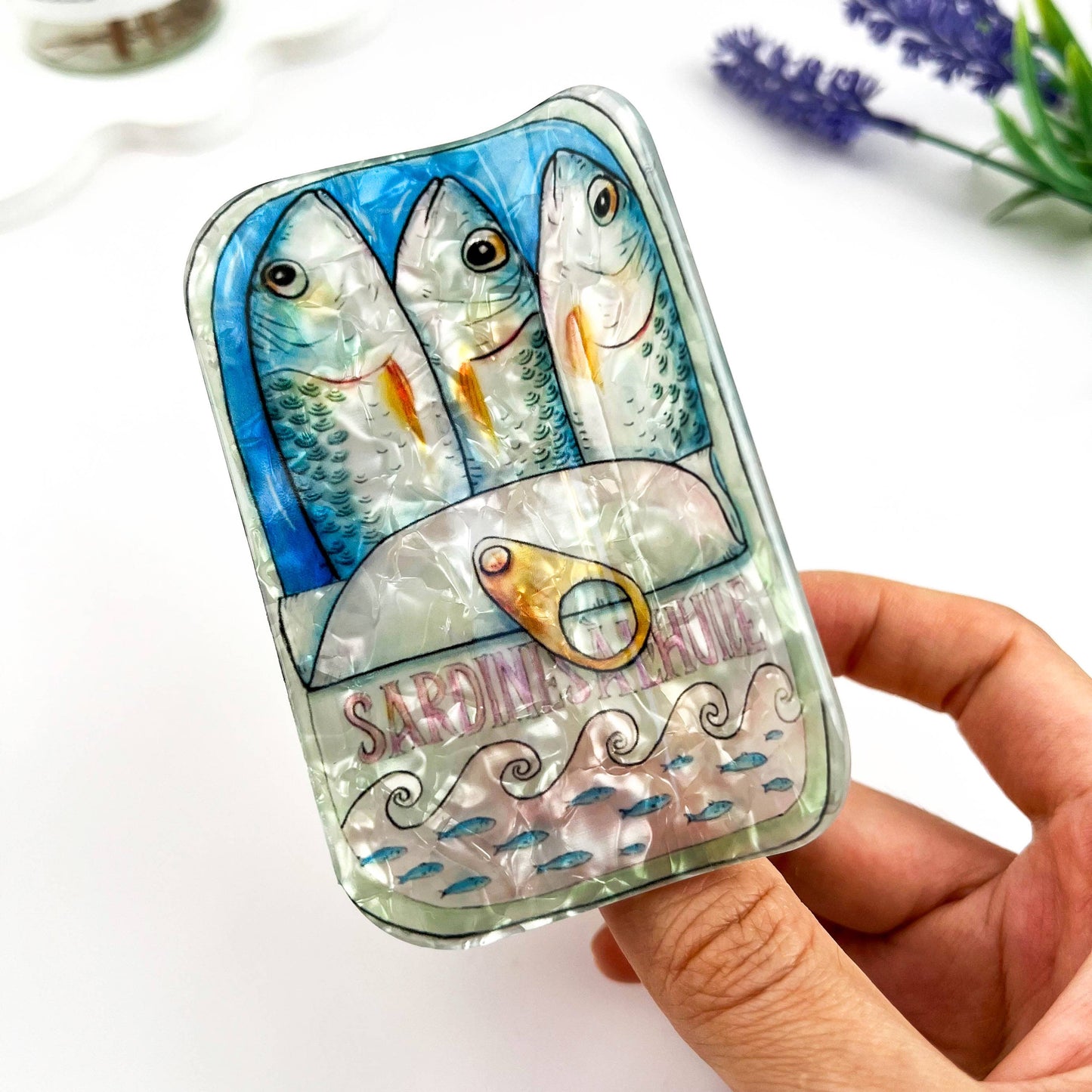Cat Sardine Tin Print Claw Clip Cute Novelty Style: Pink