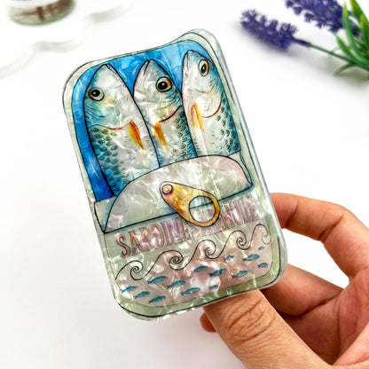 Cat Sardine Tin Print Claw Clip Cute Novelty Style: Pink