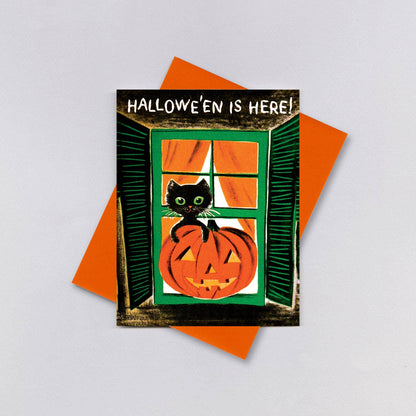 Cat in a Window - Halloween Greeting Card