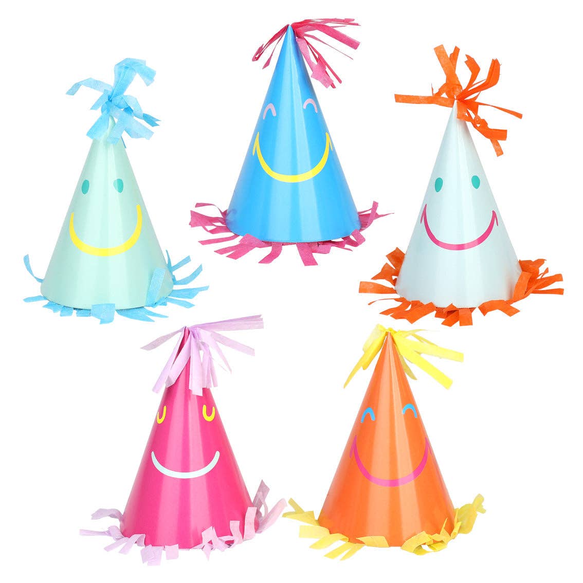 Happy Face Party Hats - 5 Pack | Birthday Party Supplies |