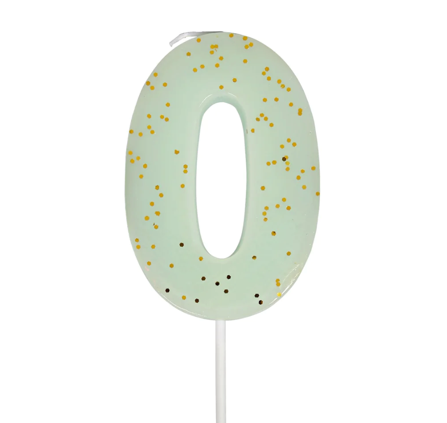 Mint Number 0 Candle