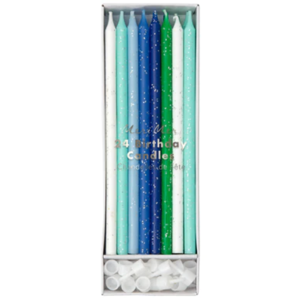 Blue and Green Glitter Candles