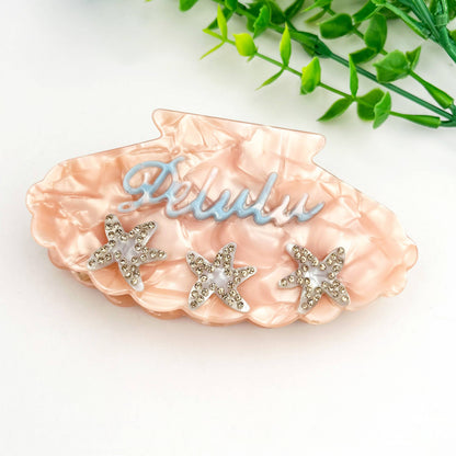 Rhinestone Starfish & Shell Acetate Hair Claw Clip: Pink