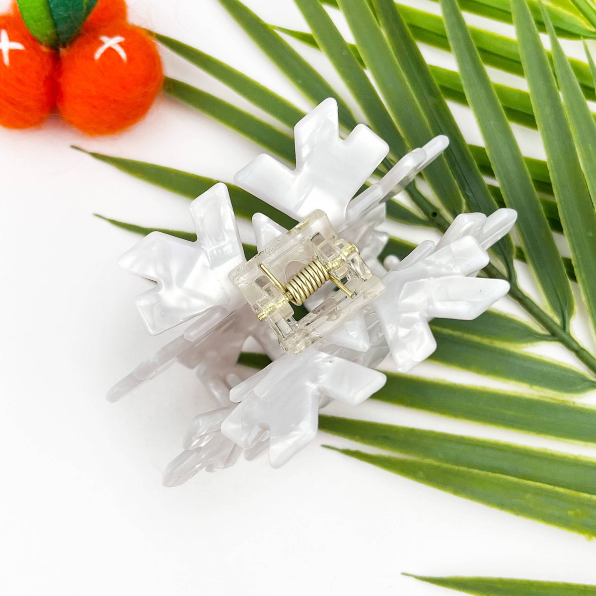 White Christmas Snowflake Acetate Hair Claw Clip: White