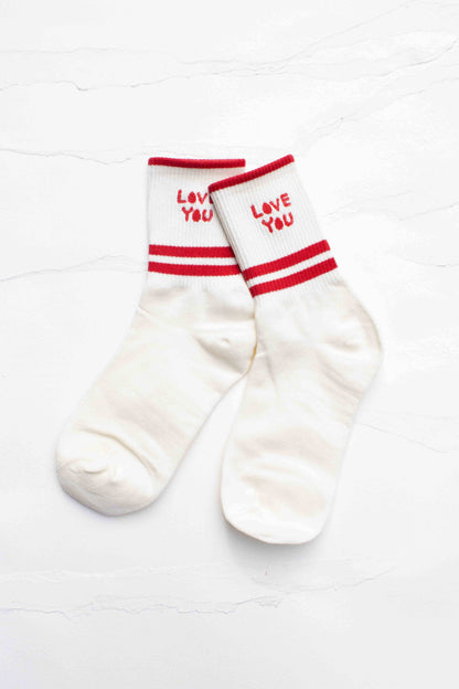 Love You Smile Crew Socks: Blue