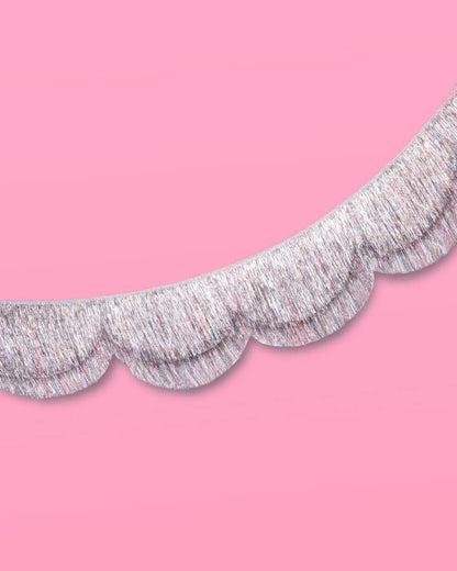 Silver Iridescent Scalloped Fringe Banner | 6 ft party decor