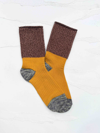 Color Block Textured Cotton Blend Crew Socks: Grey/Pink