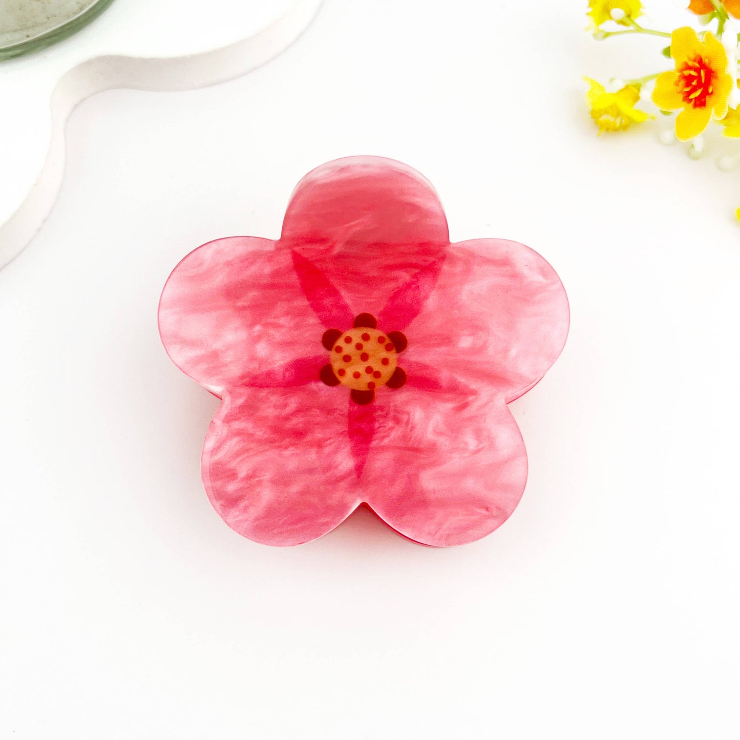 🌼 Summer Floral Print Hair Claw – Bright Acetate Clip 🌞: Pink