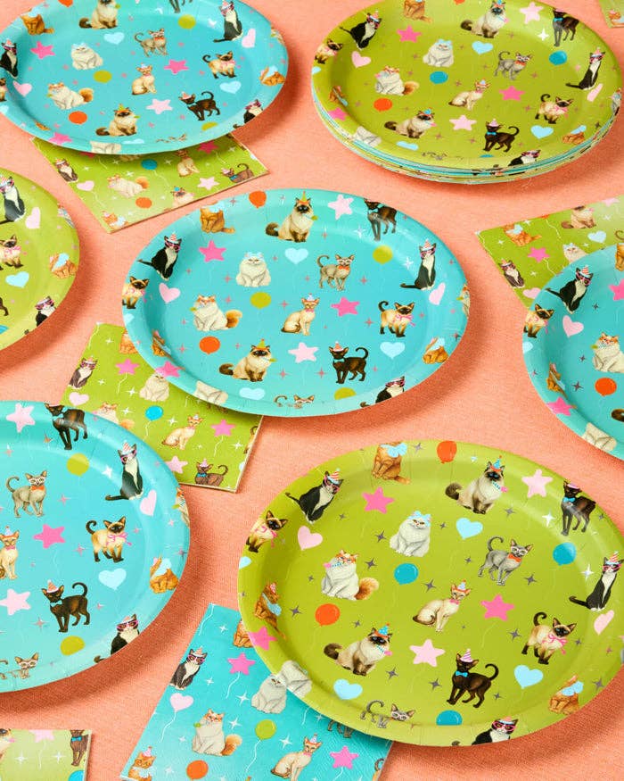 Cat Plates | Cat Birthday, Kitten Party, Colorful, 24 pcs 9'