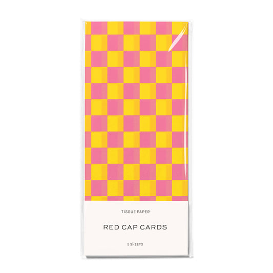 Pink and Yellow Checkers tissue paper: 5 Sheets