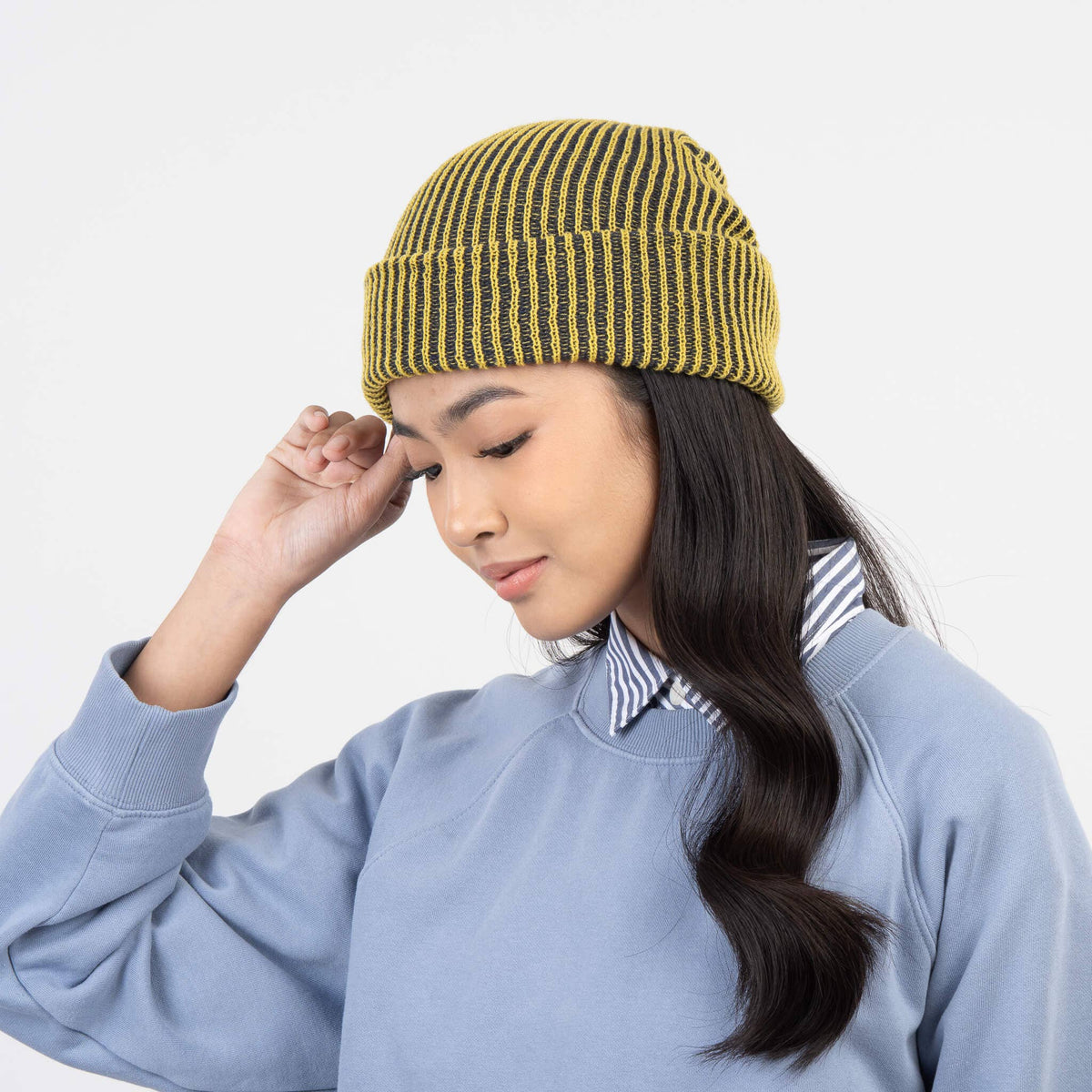Simple Rib Knit Beanie: Teal Magenta