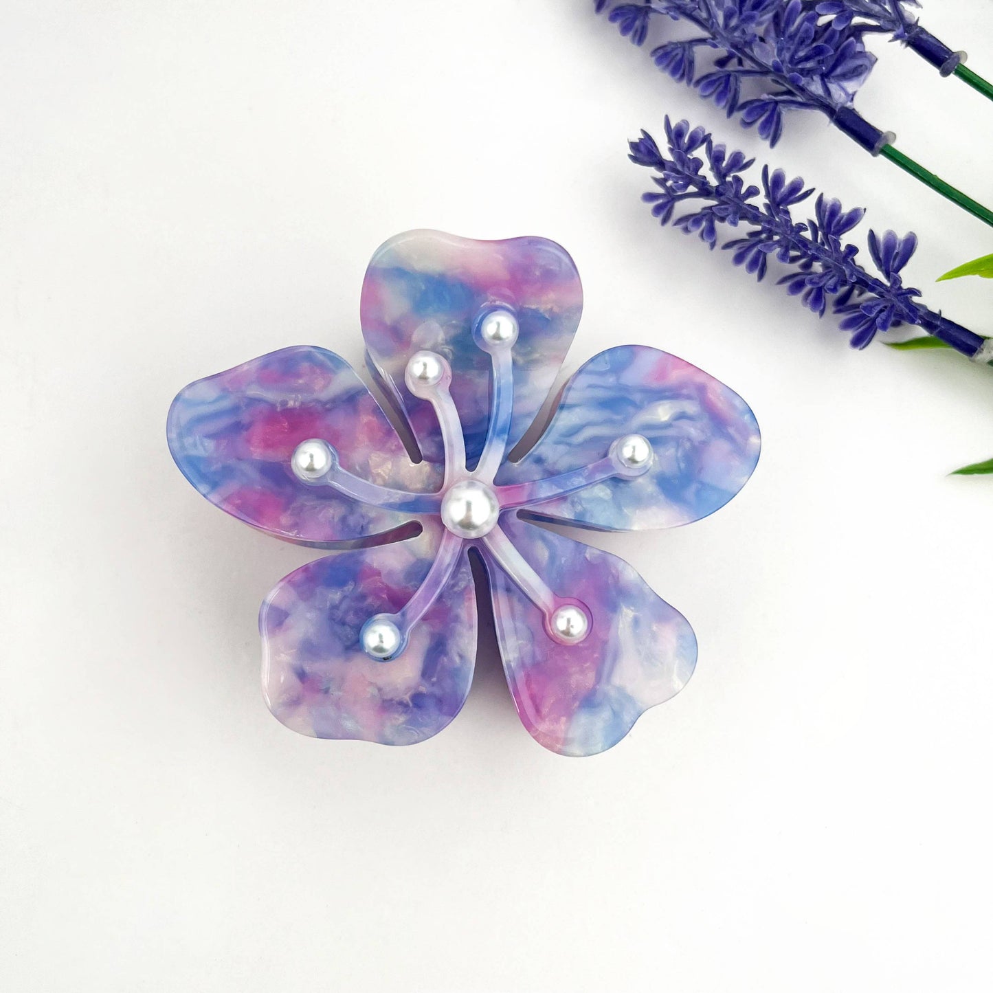 Pearl Sakura Acetate Floral Claw Clip – Elegant Spring Acc: Purple