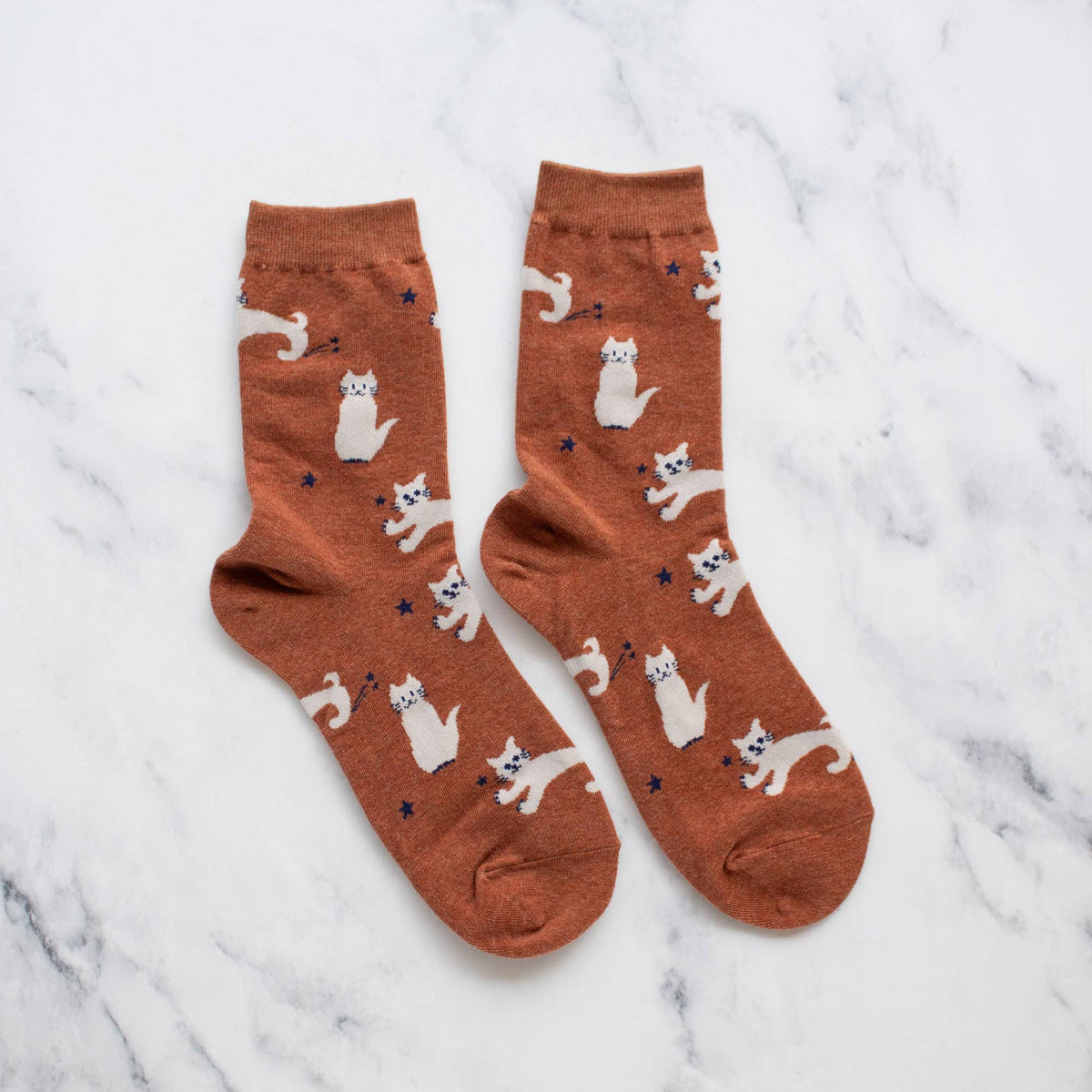Cat Meow Casual Socks: Rust
