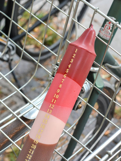Advent Candle, Christmas Calendar, Red/Fuchsia/Beige/Brown