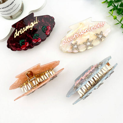 Rhinestone Starfish & Shell Acetate Hair Claw Clip: Pink