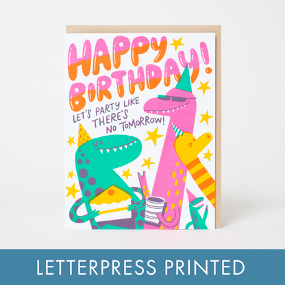 Dino Party Birthday Letterpress Greeting Card by Hello!Lucky: Plastic sleeve