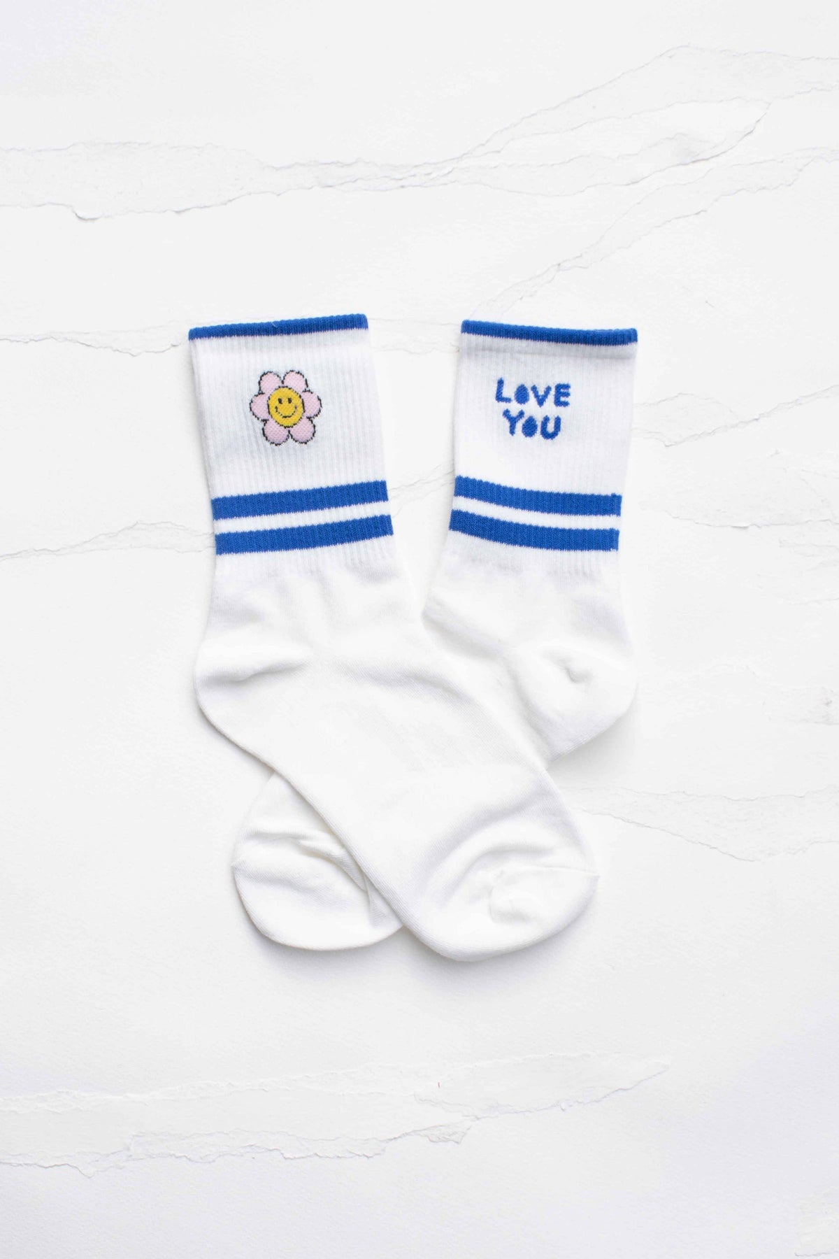 Love You Smile Crew Socks: Blue