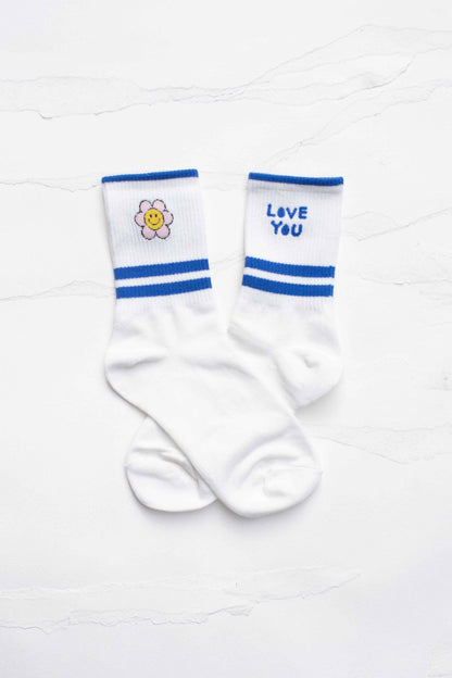 Love You Smile Crew Socks: Blue
