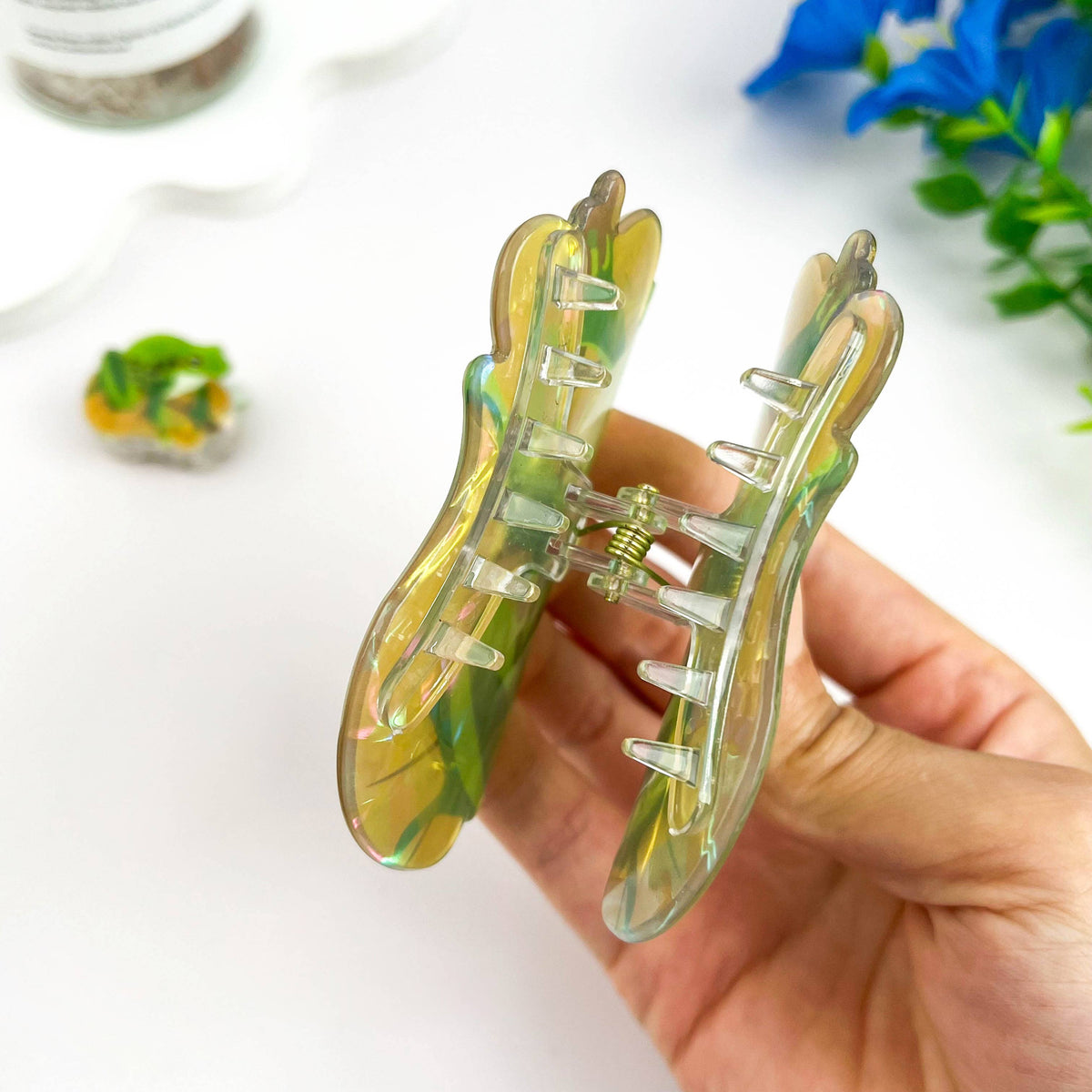 Cartoon Green Frog Print Hair Claw, Nature Animal Claw Clip: Frog-Large