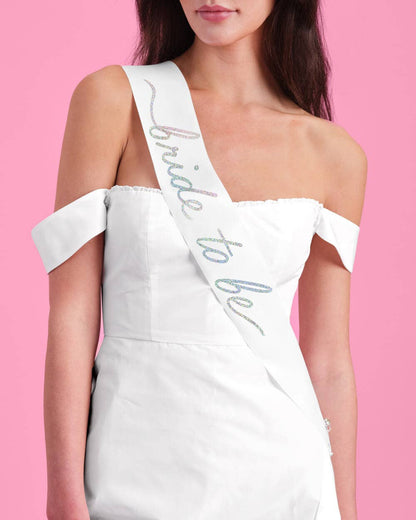White Iridescent Bride Sash | white, iridescent, bride to be