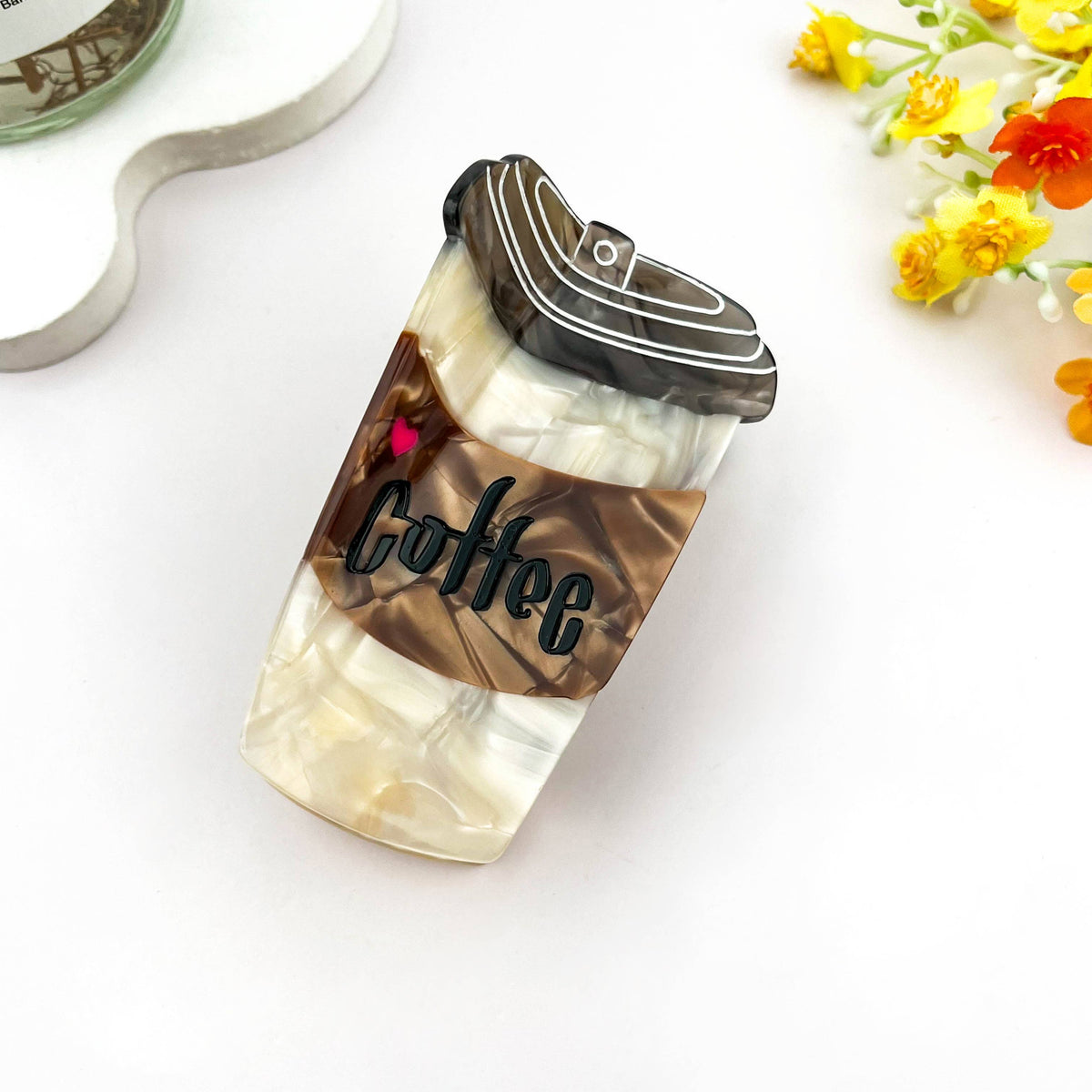 Coffee Cup Acetate Claw Clip Casual Everyday Style: Brown