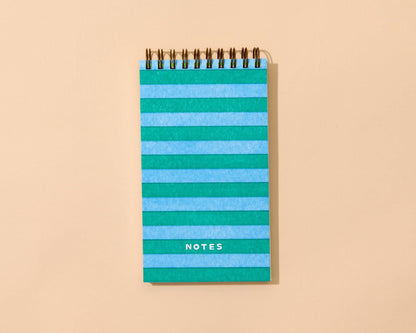 Letterpress Small Spiral Notebook—Blue/Green Stripe (Notes)