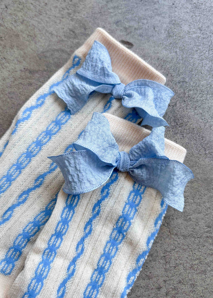 Ribbon Sheer Crew Socks: Cream