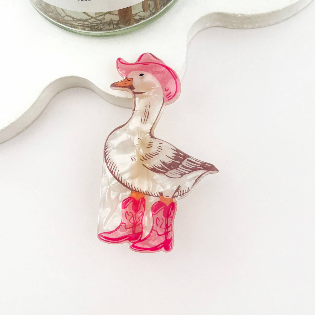 Fun Silly Goose Hair Claw, Cowboy Goose Alligator Clip: Red