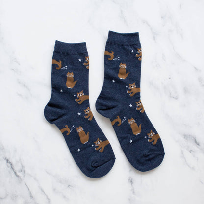 Cat Meow Casual Socks: Rust