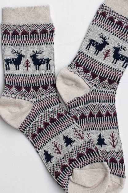 Holiday Deer Casual Socks: Beige