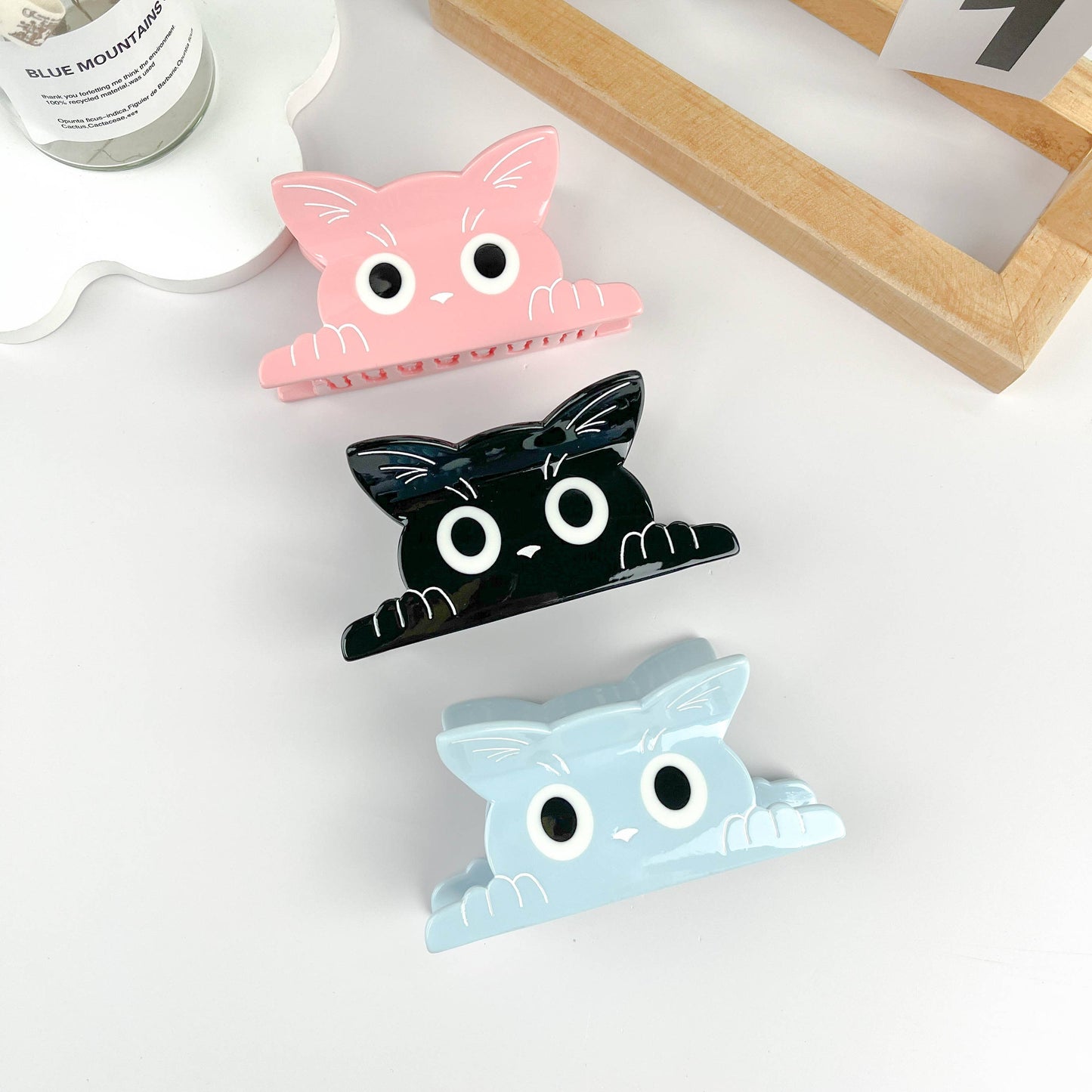 Cute Big Eyes Kitten Solid Hair Clips: Black
