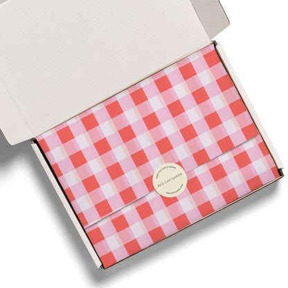 Red and Pink Gingham tissue paper: 5 Sheets