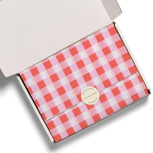 Red and Pink Gingham tissue paper: 5 Sheets