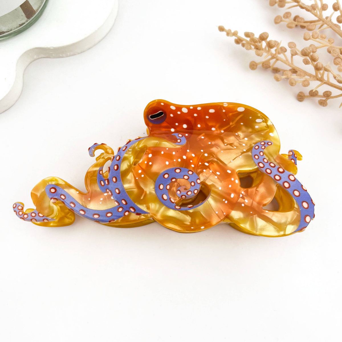 Creative Octopus Ocean Animal Hair Claw Clip: White-L