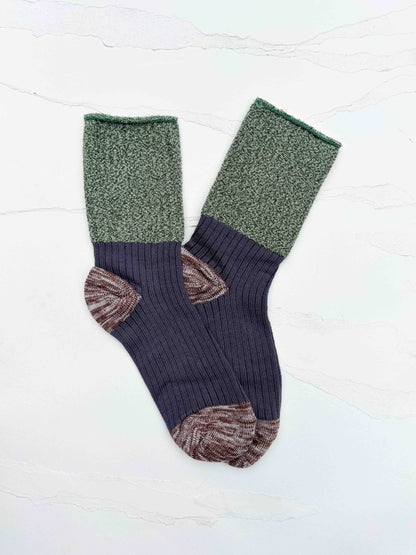Color Block Textured Cotton Blend Crew Socks: Grey/Pink