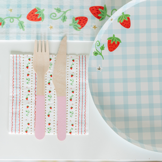 Strawberry Picnic Gingham Print Petite Napkins