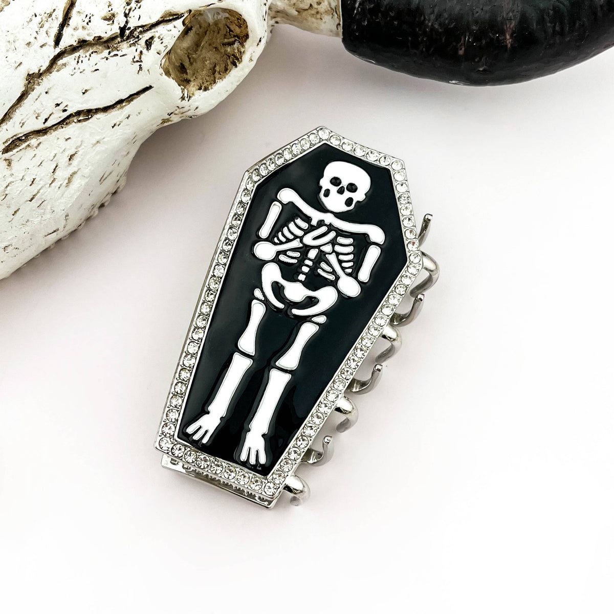 Gothic Rhinestone Dark Style Skull Hair Claw Clip: Black