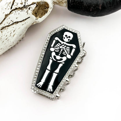 Gothic Rhinestone Dark Style Skull Hair Claw Clip: Black